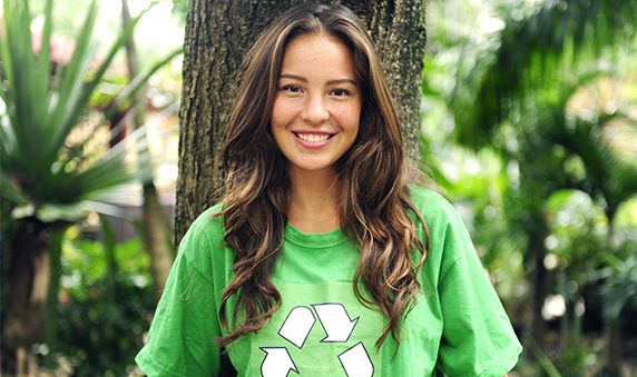 Woman Wearing a Recycling Shirt